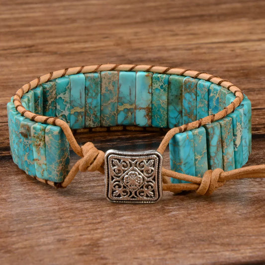 Natural Stone Gem Leather Tibetan Adjustable Bracelets