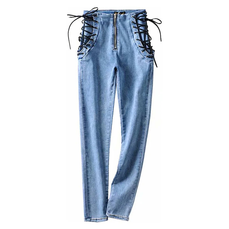 Women High Waist Jeans Woman Sexy Black Blue Elastic Skinny Pencil Pants